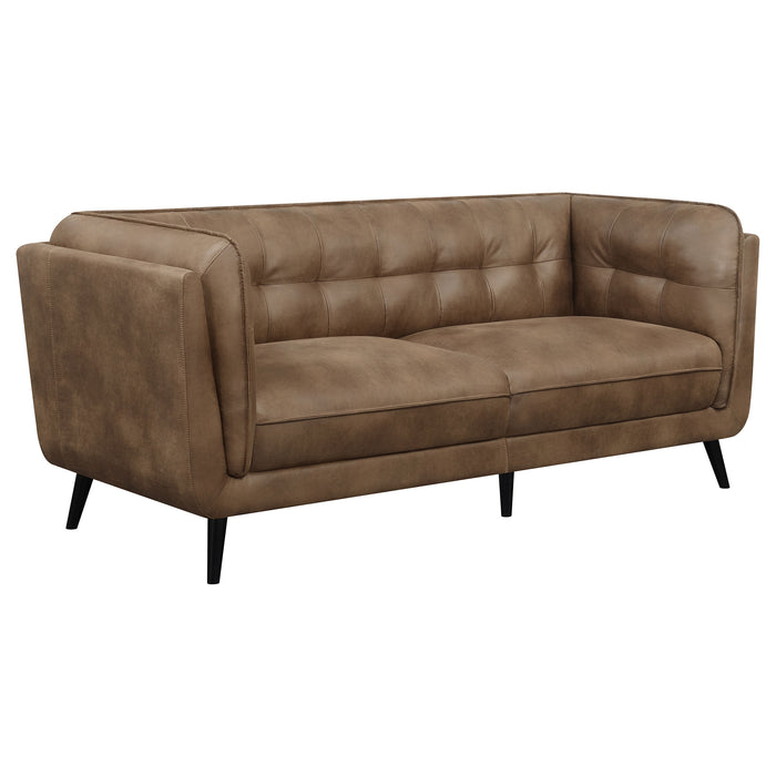 Thatcher Upholstered Tuxedo Arm Tufted Sofa Brown