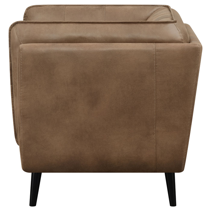 Thatcher Upholstered Tuxedo Arm Tufted Accent Chair Brown