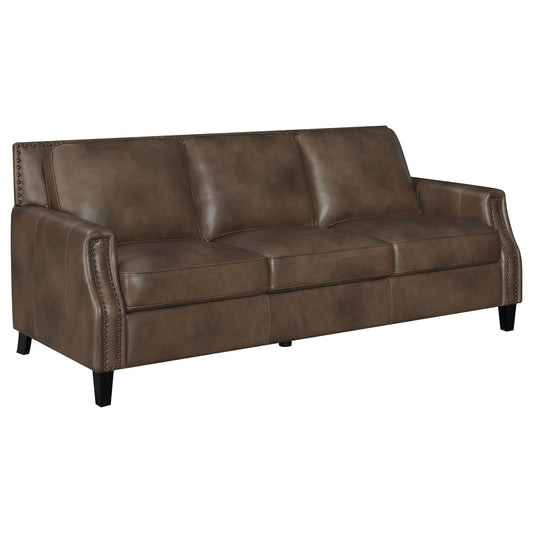 Leaton Upholstered Recessed Arm Sofa Brown Sugar