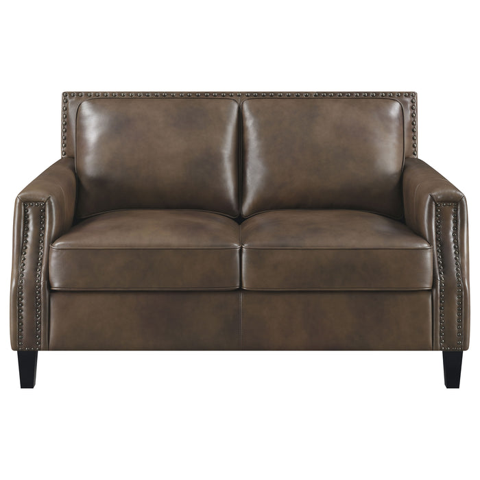 Leaton Upholstered Recessed Arm Loveseat Brown Sugar