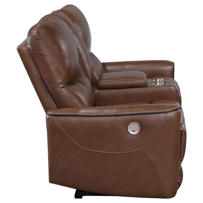 Greenfield Upholstered Power Reclining Loveseat Saddle Brown