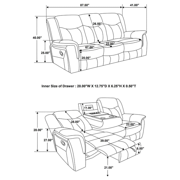 Conrad Upholstered Padded Arm Motion Sofa Grey