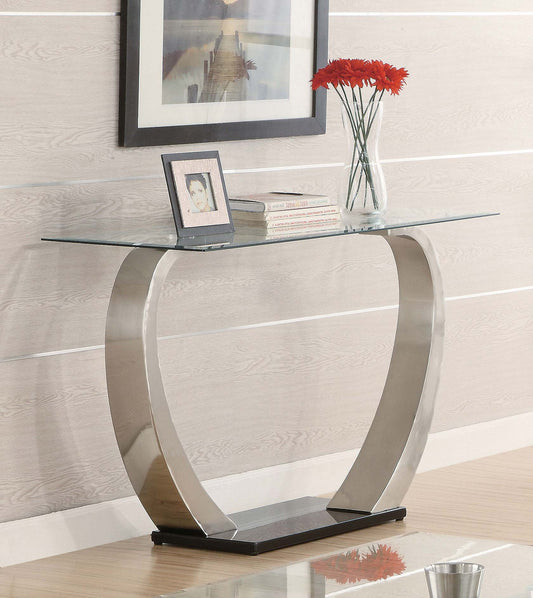 Pruitt Glass Top Metal Base Console Table Satin Silver