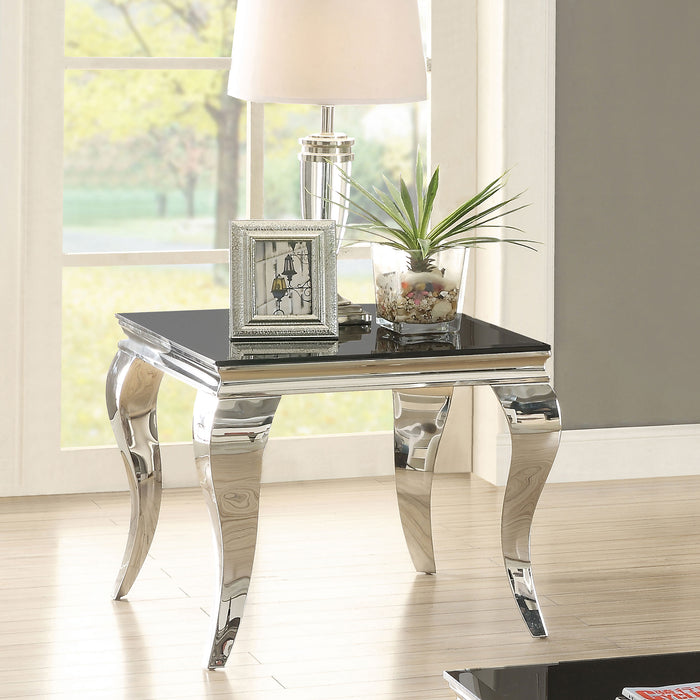 Carone Square Glass Top End Side Table Black and Chrome