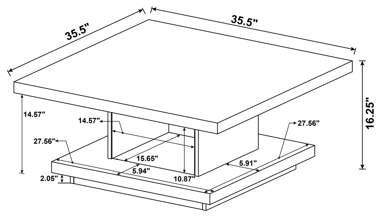 Reston Square Engineered Wood Coffee Table with Casters Cappuccino