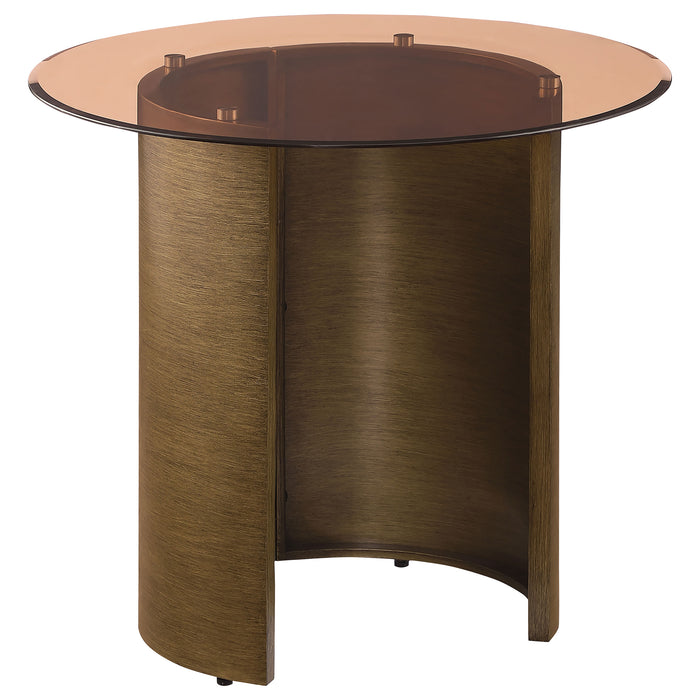 Morena Round Tawny Glass Top Side End Table Brushed Bronze