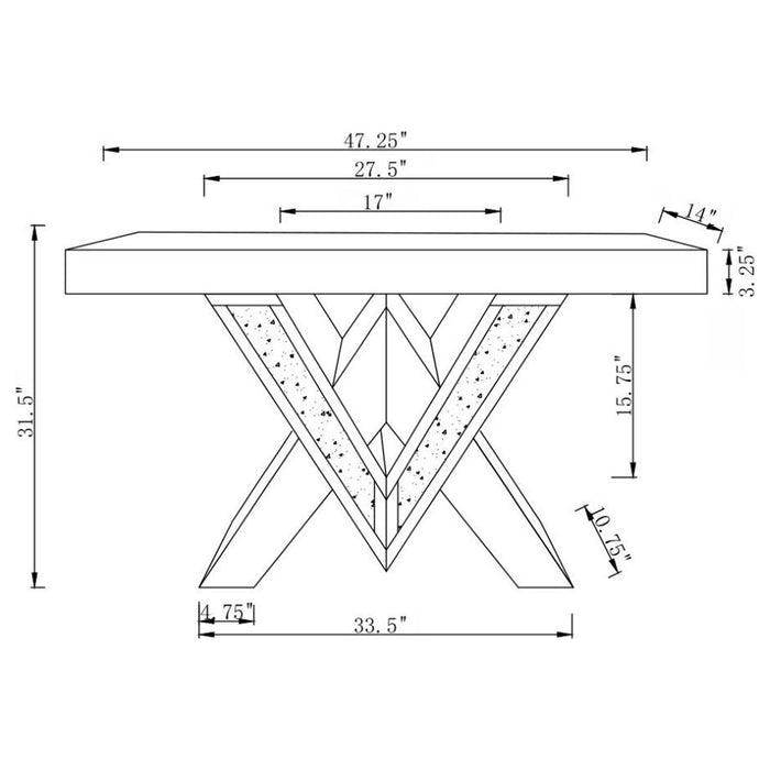 Taffeta V-shaped Mirrored Entryway Console Table Silver