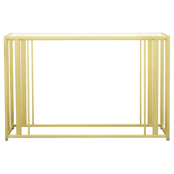 Adri Glass Top Entryway Sofa Console Table Matte Brass