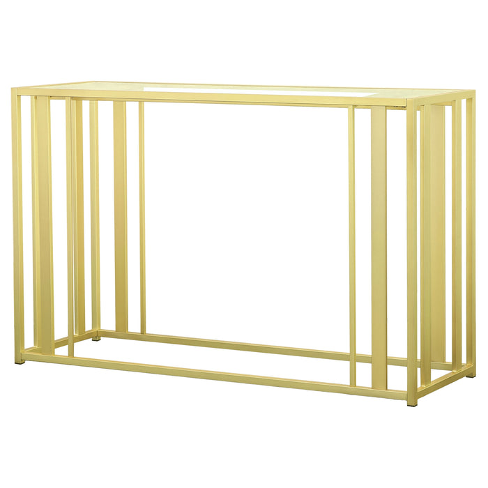 Adri Glass Top Entryway Sofa Console Table Matte Brass