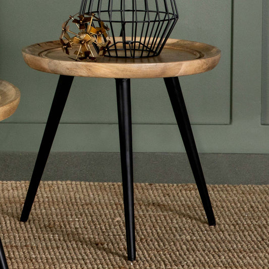 Zoe Round Mango Wood Side End Table Natural and Black