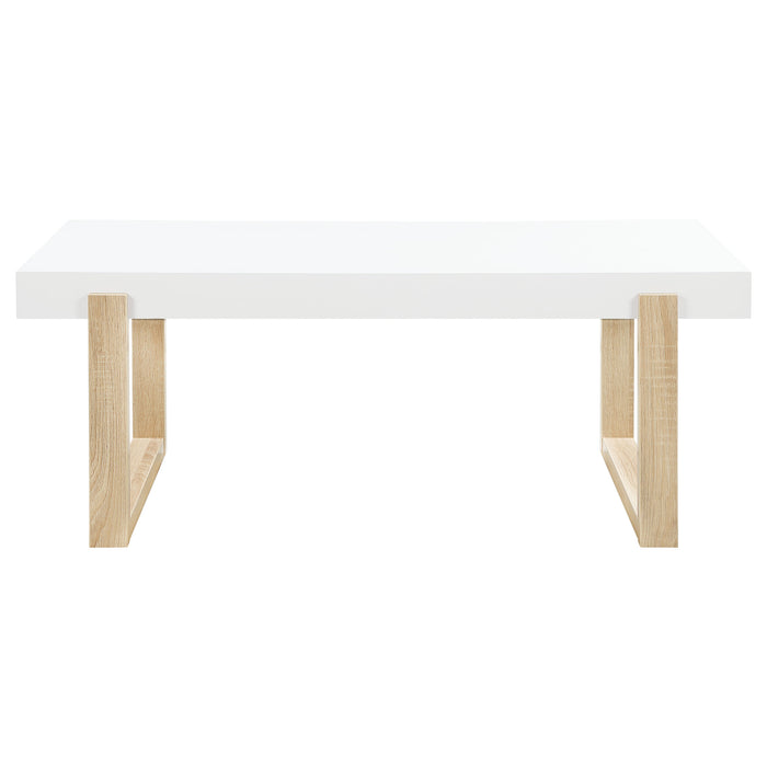 Pala Rectangular Coffee Table White High Gloss and Natural