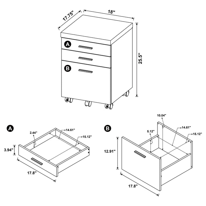 Skylar 3-drawer Home Office Mobile File Cabinet Cappuccino