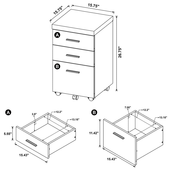 Skeena 3-drawer Mobile Office Storage Cabinet Cappuccino