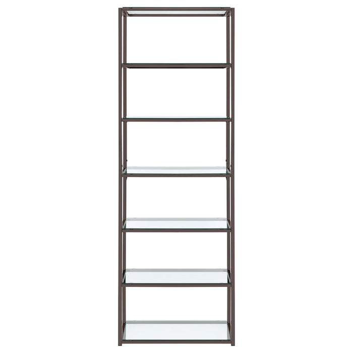 Kate 78-inch 5-shelf Glass Bookshelf Black Nickel