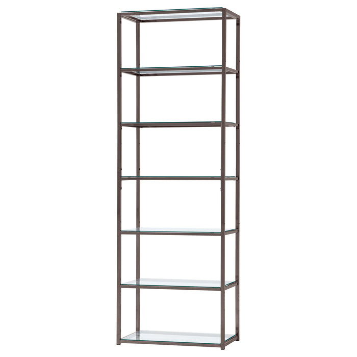 Kate 78-inch 5-shelf Glass Bookshelf Black Nickel