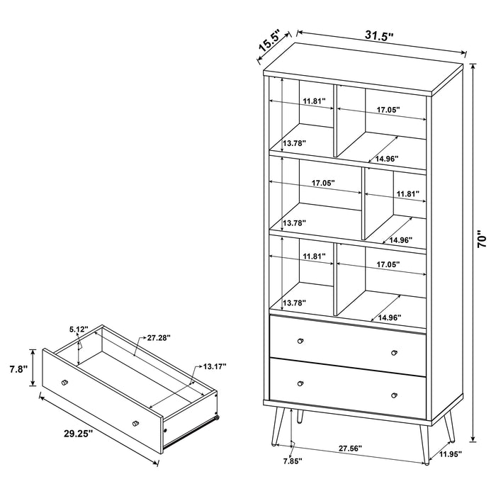 Maeve 70-inch 3-shelf Bookcase with Drawers Distressed Pine