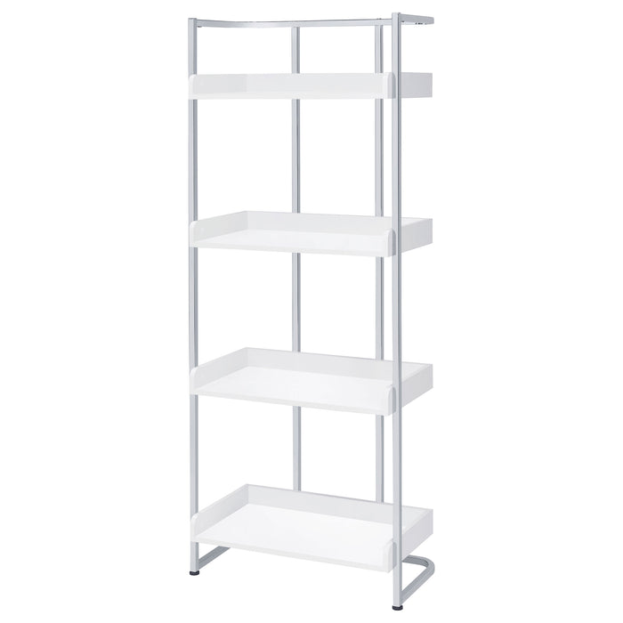 Ember 68-inch 4-shelf Bookshelf White High Gloss and Chrome