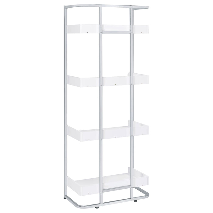 Ember 68-inch 4-shelf Bookshelf White High Gloss and Chrome