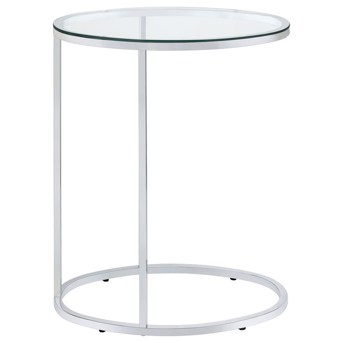 Kyle Oval Glass Top C-Shaped Sofa Side Table Chrome