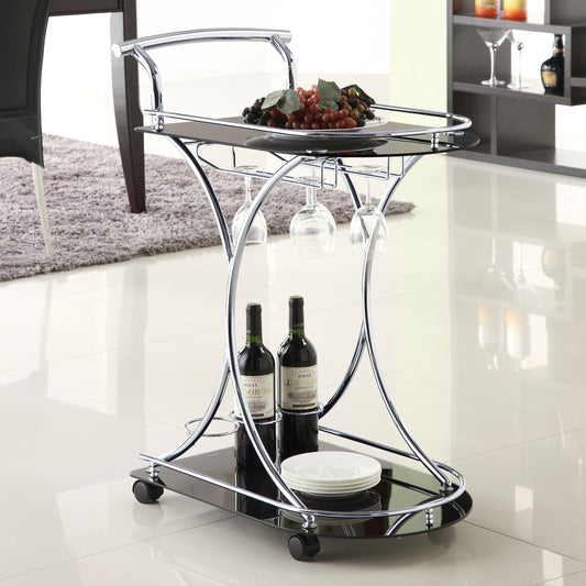 Elfman 2-tier Glass Shelf Metal Bar Cart Black and Chrome