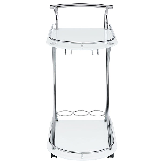 Elfman 2-tier Glass Shelf Metal Bar Cart White and Chrome