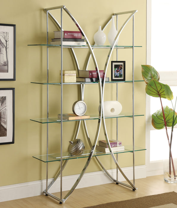 Larson 73-inch 4-shelf Glass Bookshelf Chrome