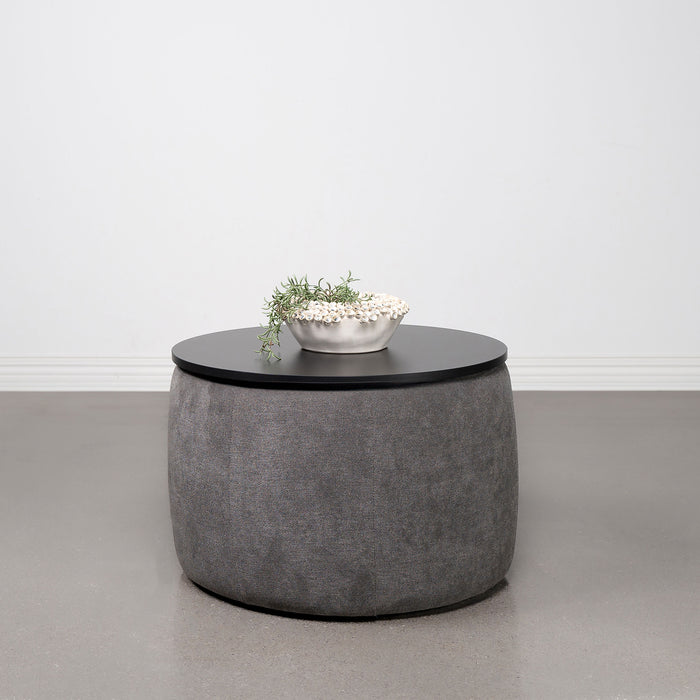 Tesoro Round Upholstered Lift Top Storage Ottoman Grey