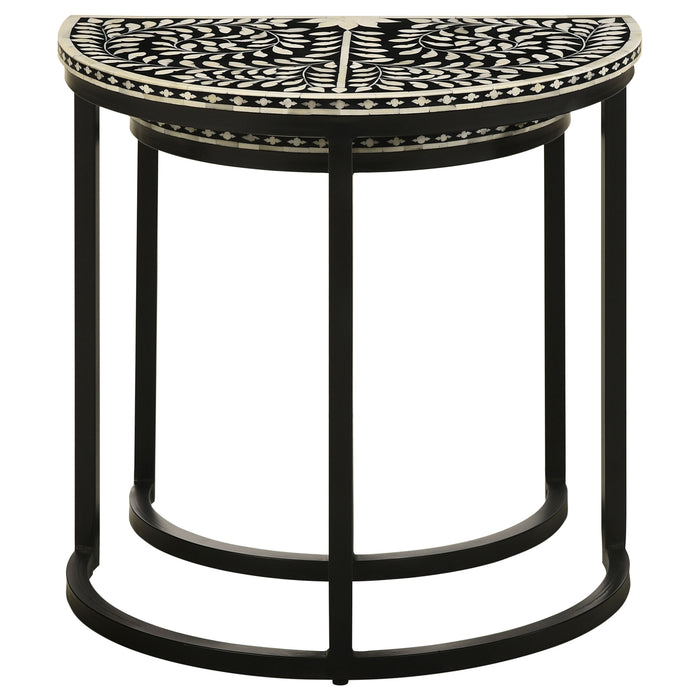 Zakiya 2-piece Demilune Nesting Table Set Black and White