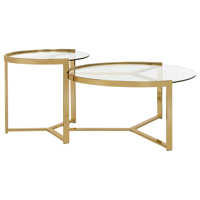 Delia 2-Piece Round Glass Top Nesting Coffee Table Gold