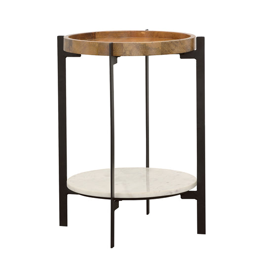 Adhvik Round End Side Table Marble Shelf Natural and Black