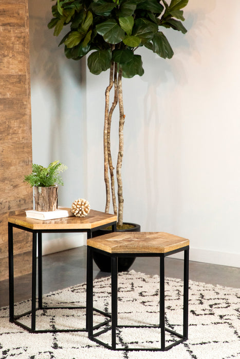 Adger 2-piece Hexagonal Nesting Tables Natural and Black