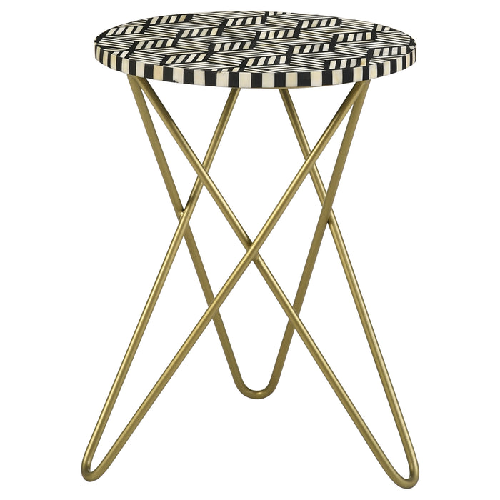 Xenia Round Bone Inlay Accent Side Table White and Gold