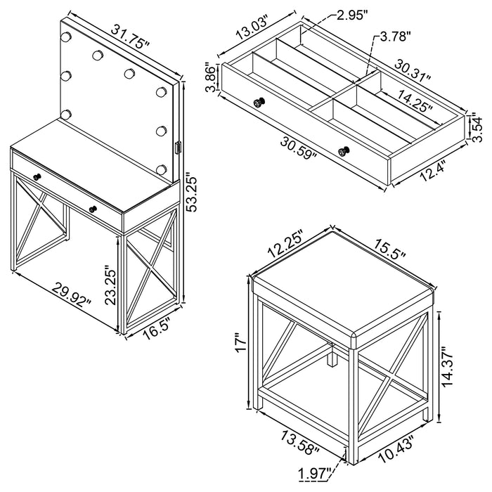 Eliza Vanity Set with Lighting & Stool White and Chrome