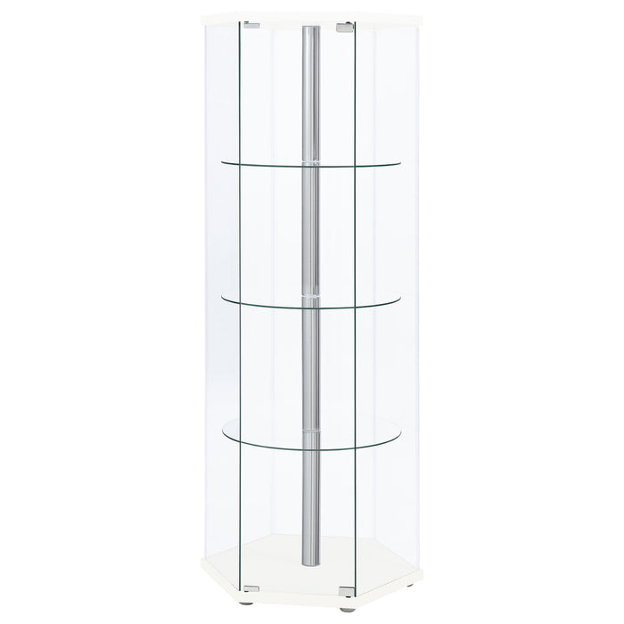 Zahavah 4-shelf Hexagonal Clear Glass Curio Cabinet White