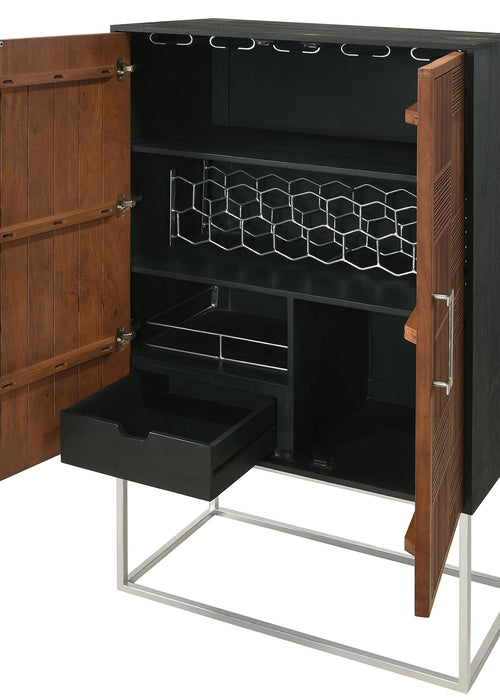 Borman 2-door Home Bar Cabinet Wine Storage Walnut and Black