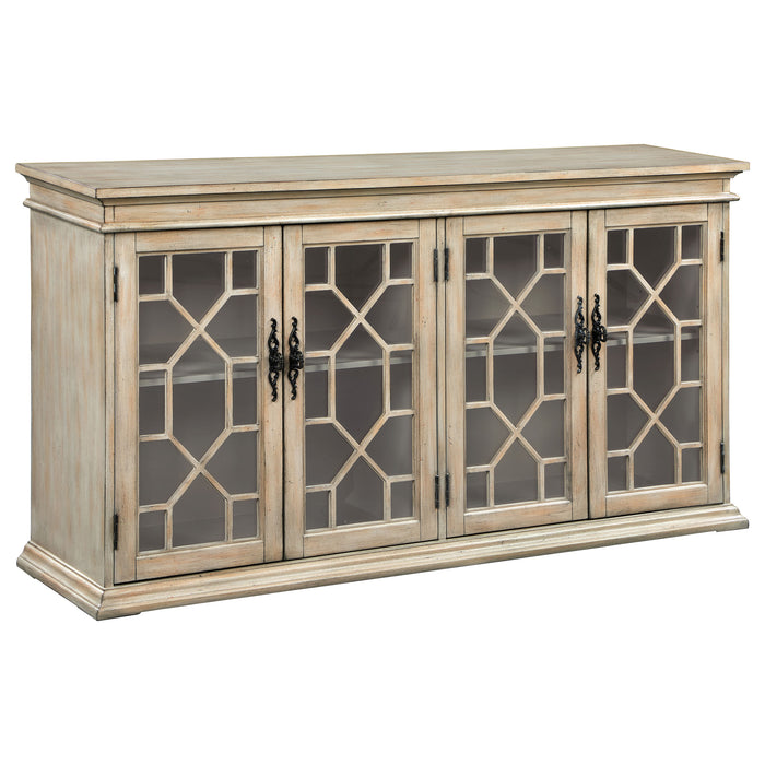 Kiara 4-door Wood Lattice Storage Accent Cabinet Light Honey