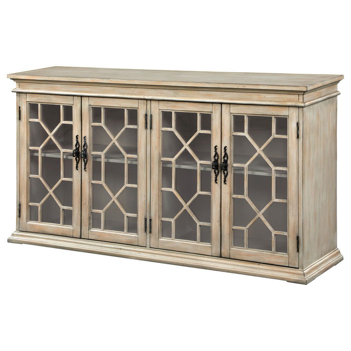 Kiara 4-door Wood Lattice Storage Accent Cabinet Light Honey