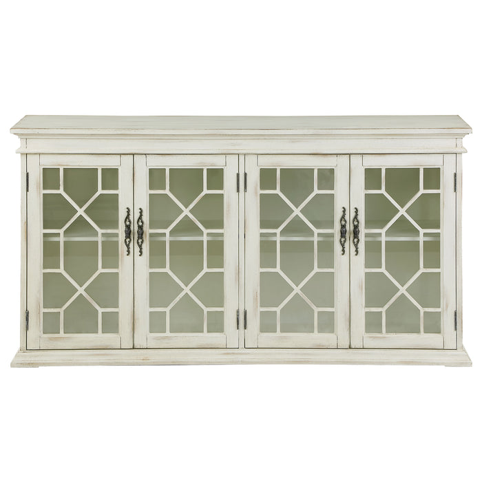 Kiara 4-door Wood Lattice Storage Accent Cabinet White