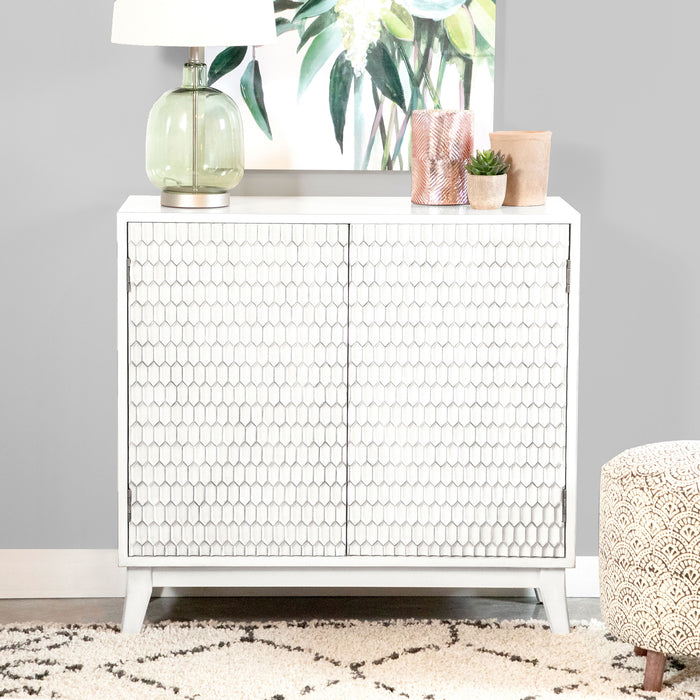 Gambon 2-door Wood Honeycomb Pattern Accent Cabinet White