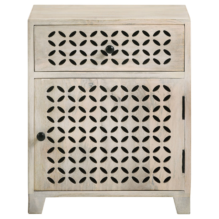 August 1-drawer Trellis Pattern Storage Cabinet White Washed