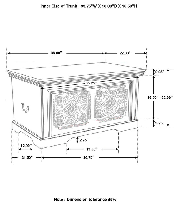 Nilay Wood Storage Trunk White Washed and Black