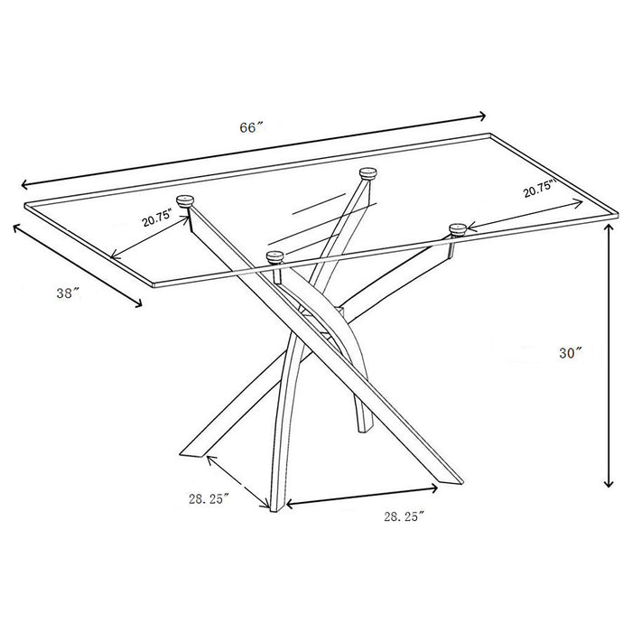 Carmelo Rectangular 66-inch Glass Top Dining Table Chrome