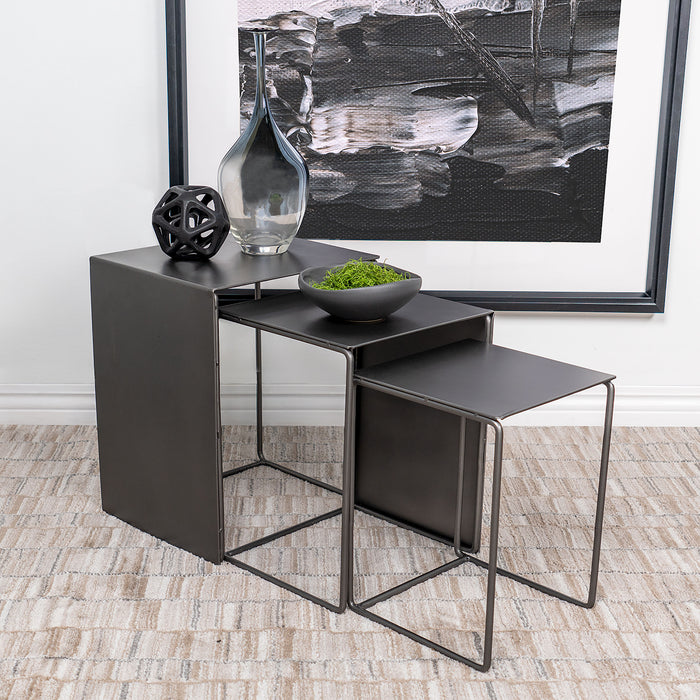 Imez 3-piece Rectangular Metal Nesting Table Set Grey