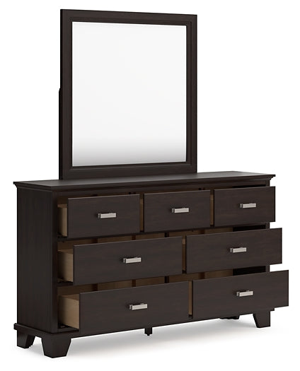 Covetown Twin Panel Bed with Mirrored Dresser and Nightstand