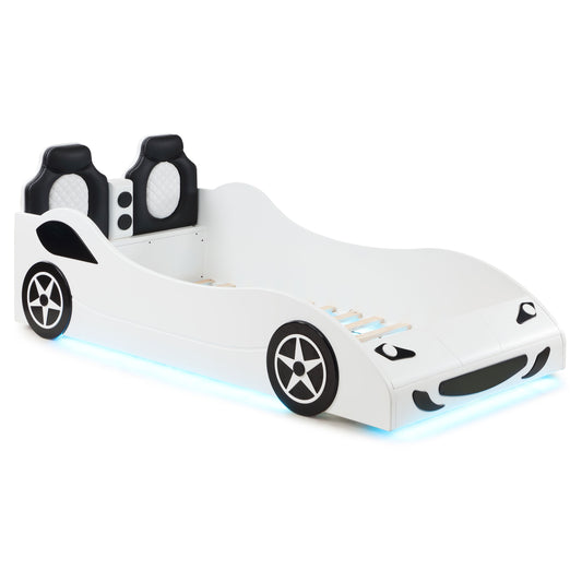 Cruiser Wood Twin LED Race Car Bed White