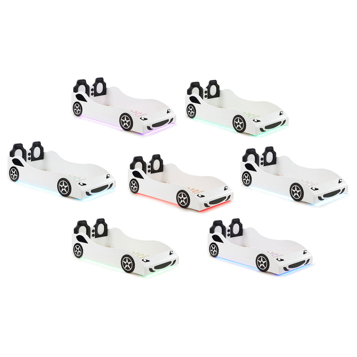 Cruiser Wood Twin LED Race Car Bed White