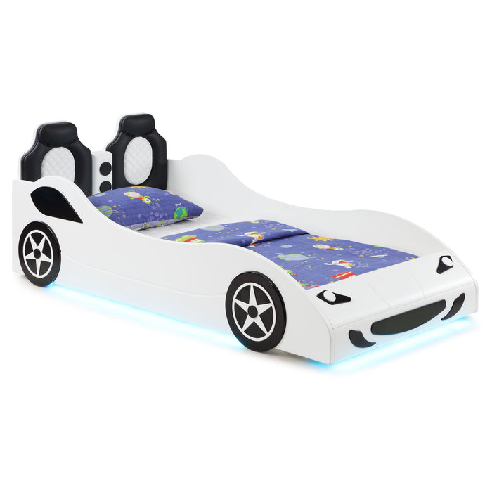 Cruiser Wood Twin LED Race Car Bed White