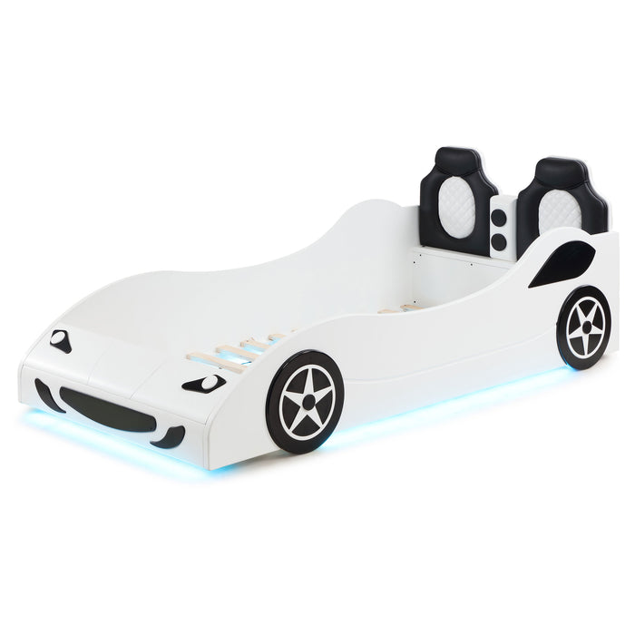 Cruiser Wood Twin LED Race Car Bed White