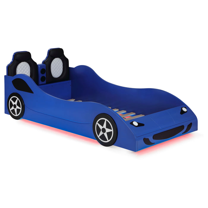 Cruiser Wood Twin LED Race Car Bed Blue