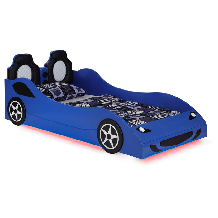 Cruiser Wood Twin LED Race Car Bed Blue